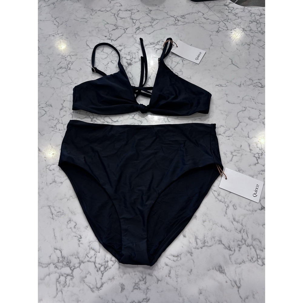 NWT Quince Black Knot Tie Bikini Top & Italian High Rise Bottom Size XL